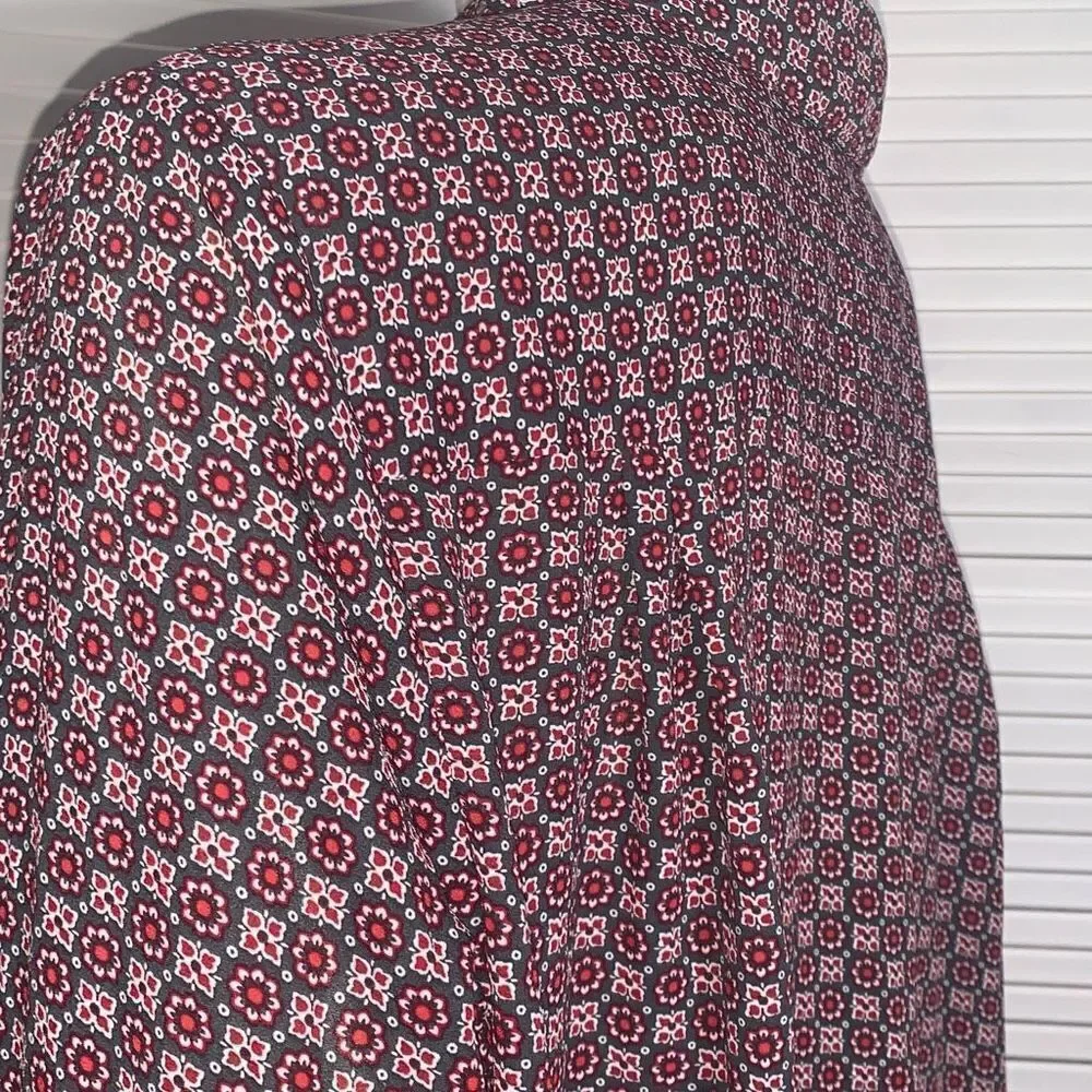 Vintage 90’s Chiffon Burgundy Wine Floral Retro Print Button Down Long Sleeve To